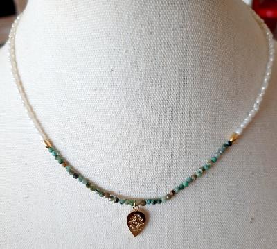 collier en acier, perles, turquoise africaine
